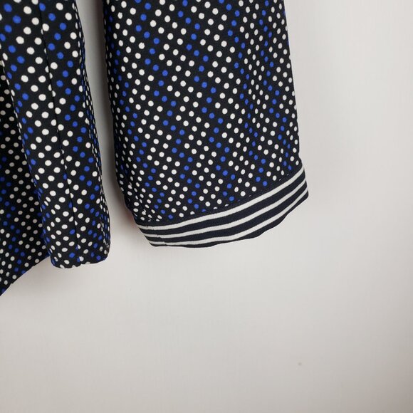Talbots Split Neck Popover Blouse Black Blue Chevron Dot Stripe Womens Size L - Picture 5 of 6